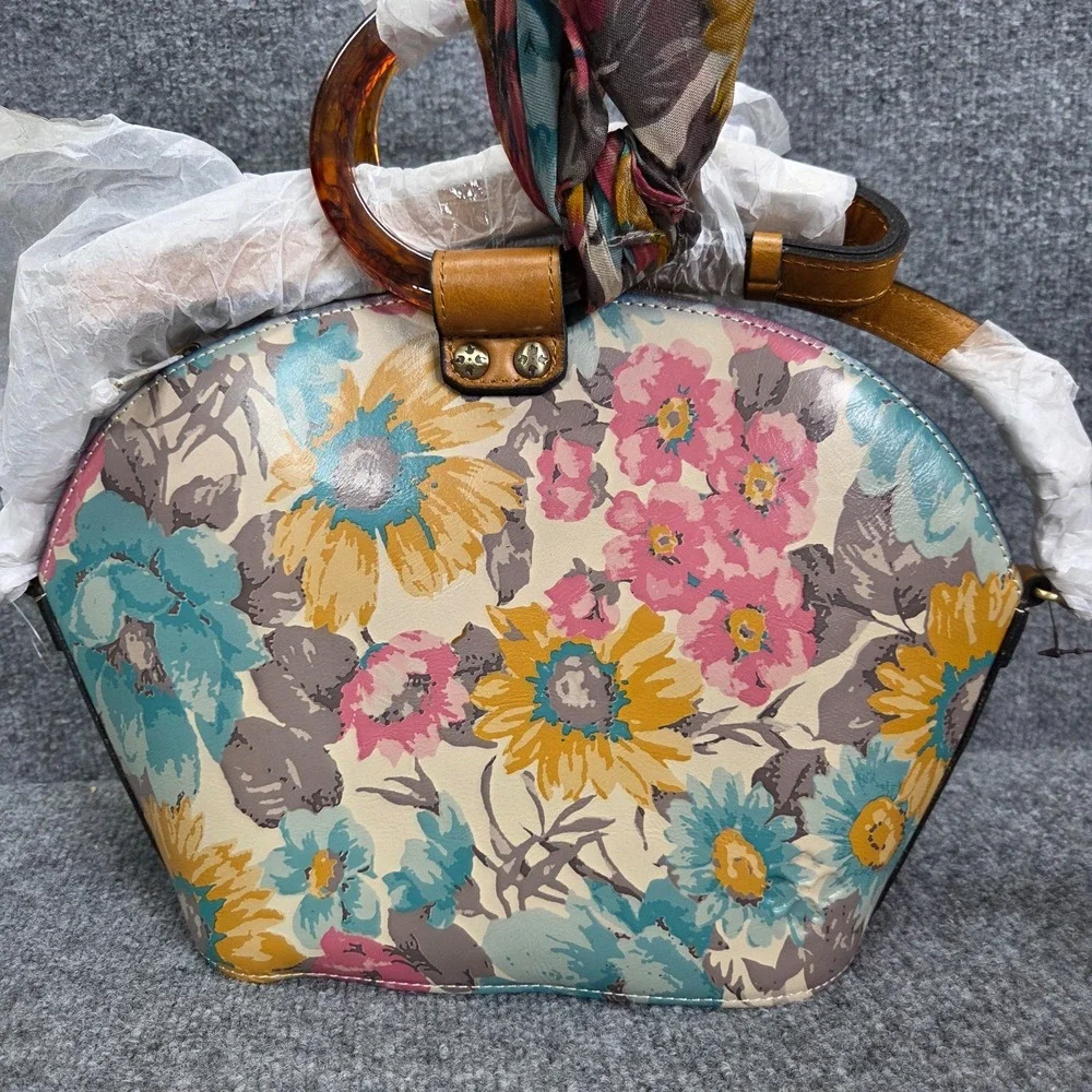 Patricia Nash First Bloom Meldola Dome Satchel crossbody bag Floral Leather $219